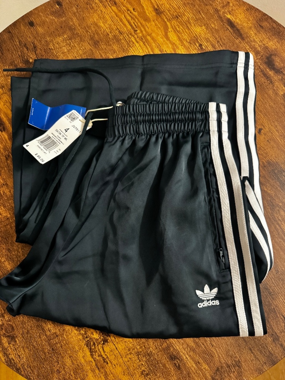 Adicolor Satin Wide leg track pants Adidas size 4, color: ivy/white